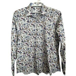 Xoos Size 6 XXL Men Fitted Printed Shirt Long Sleeve Multicolors Flowers